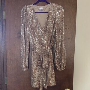 VENUS Sequin Wrap Dress in Gold